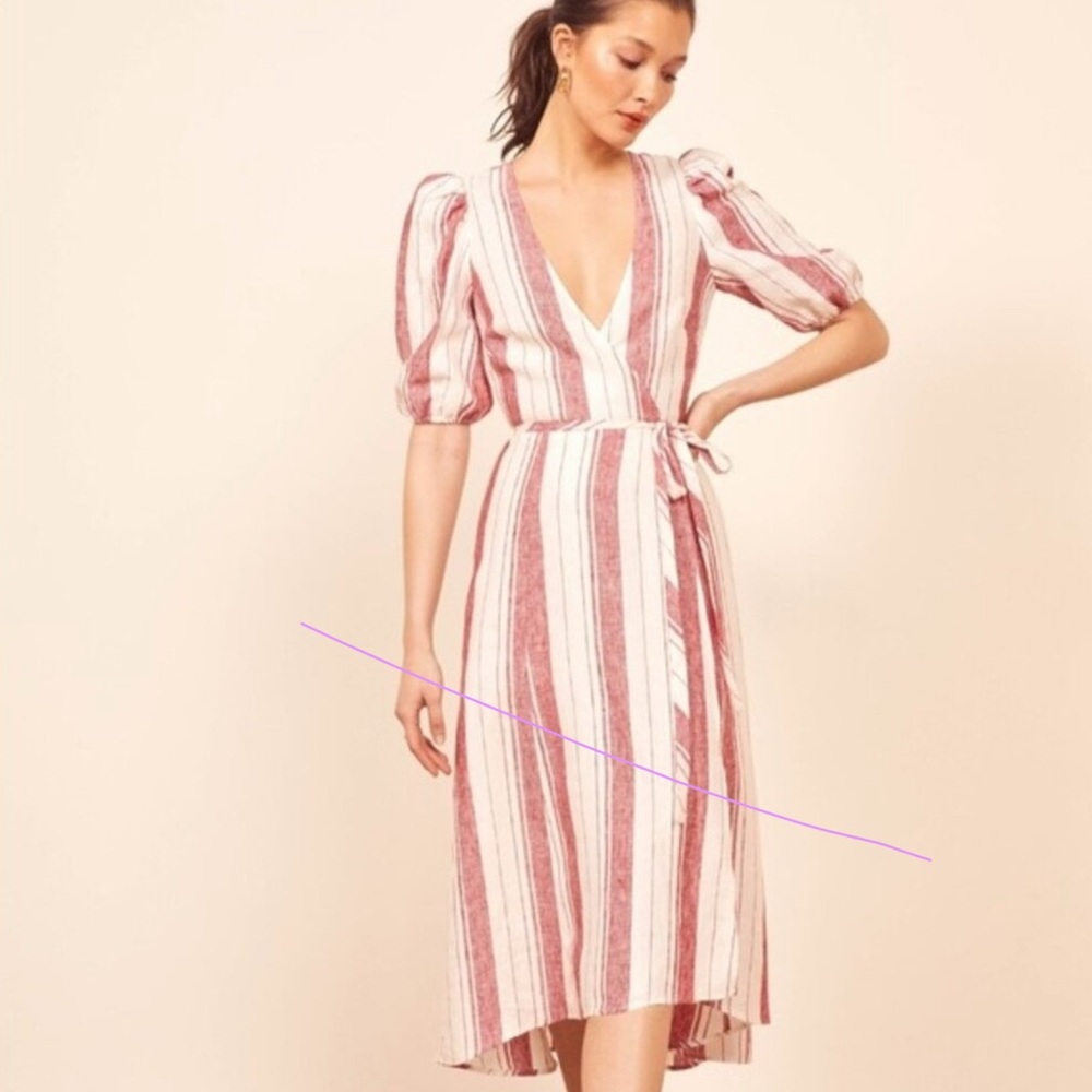 Reformation Red and White Striped High Low Dress